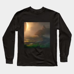 Planet earth with view of a castle in the fog Long Sleeve T-Shirt